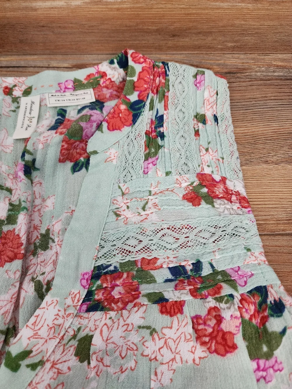 Anthropologie Meadow Rue Top Women's 10 Mint Green Floral Sleeveless - Picture 6 of 13